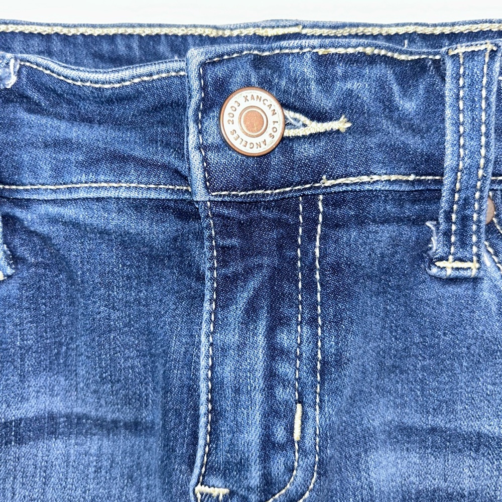 KanCan distressed raw hem‎ medium wash rear split jean mini skirt size Medium - Picture 11 of 13
